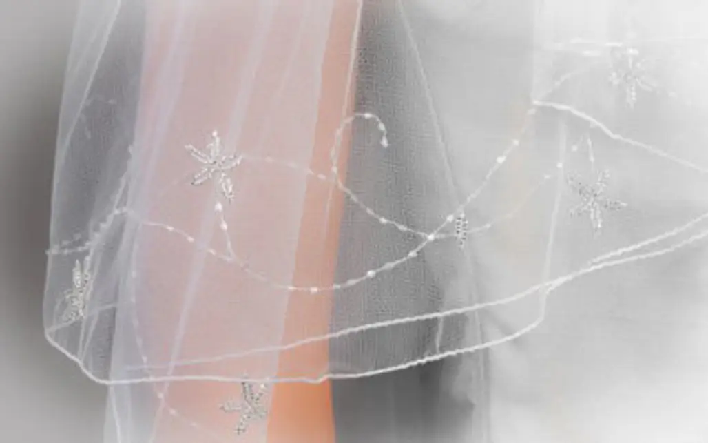 White Flower Beaded Bridal Veil