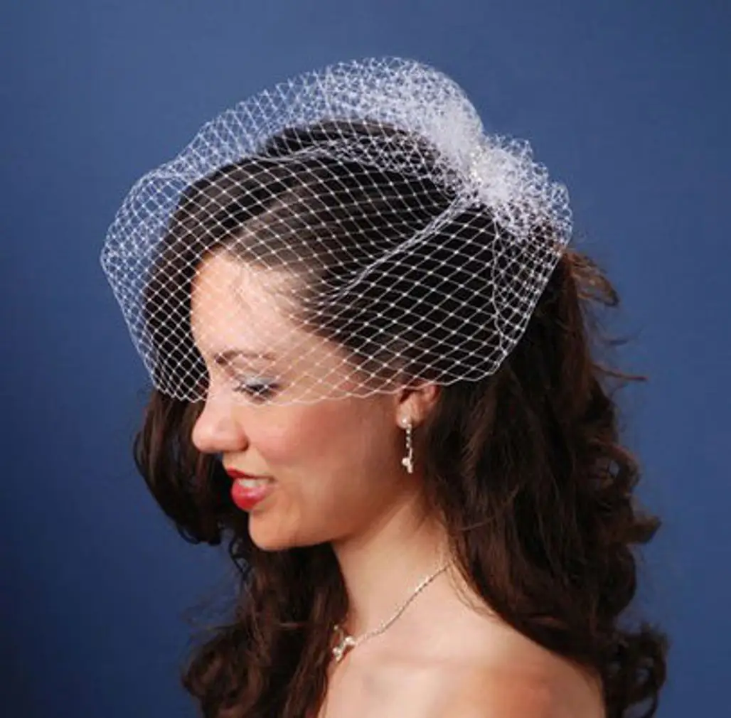 White Long French Birdcage Veil with Comb