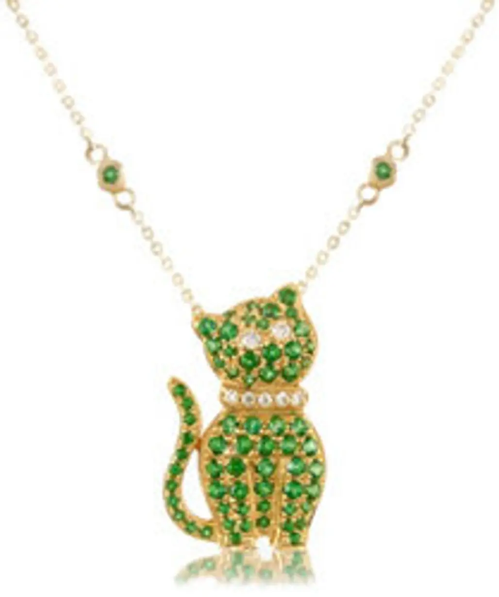 Forzieri Green Garnet and Diamond Cat Pendant Necklace