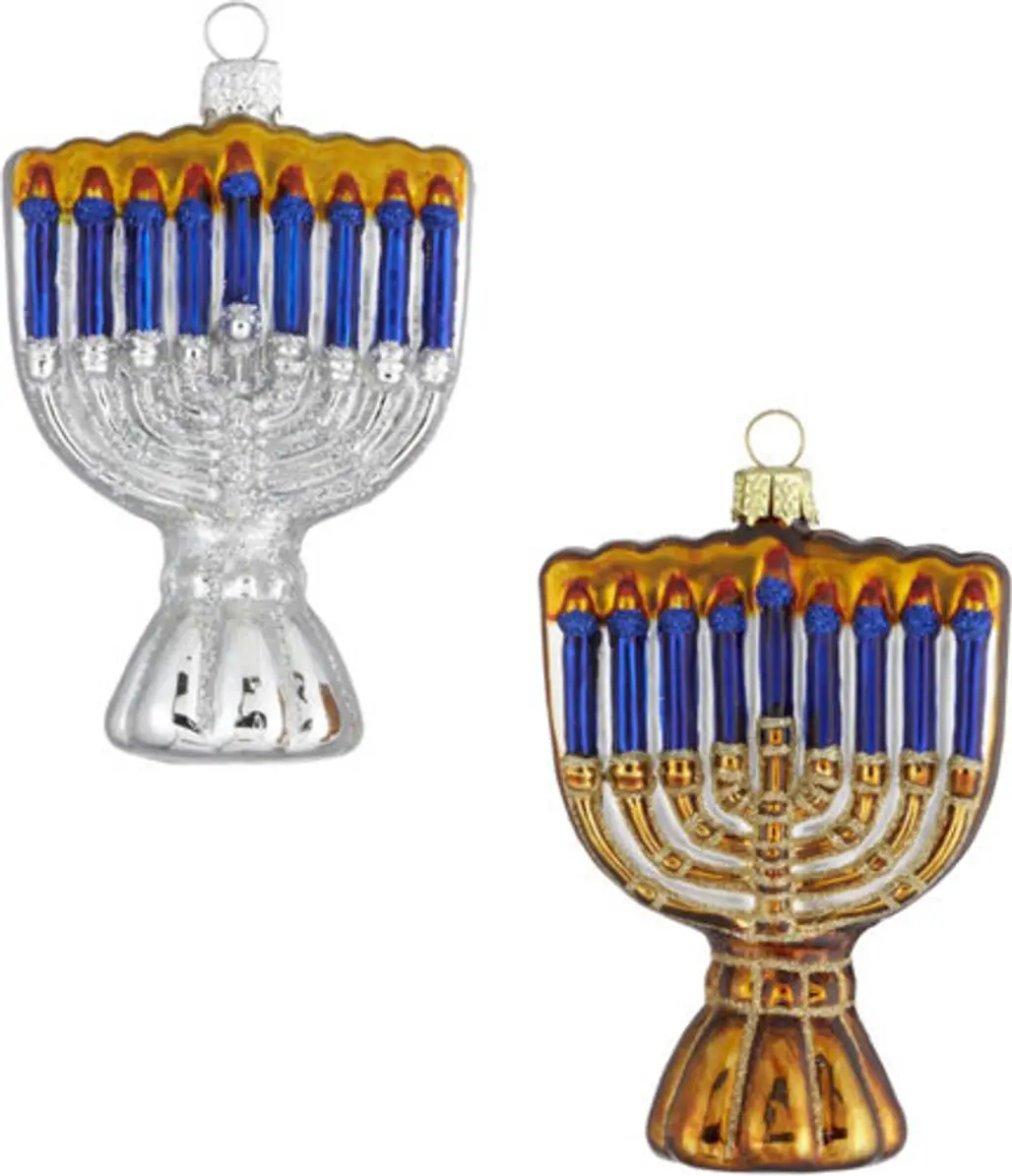 Set of 2 Glass Menorah Ornaments