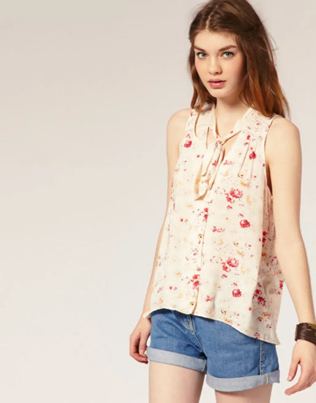 Free People Printed Sheila Pussy Bow Top