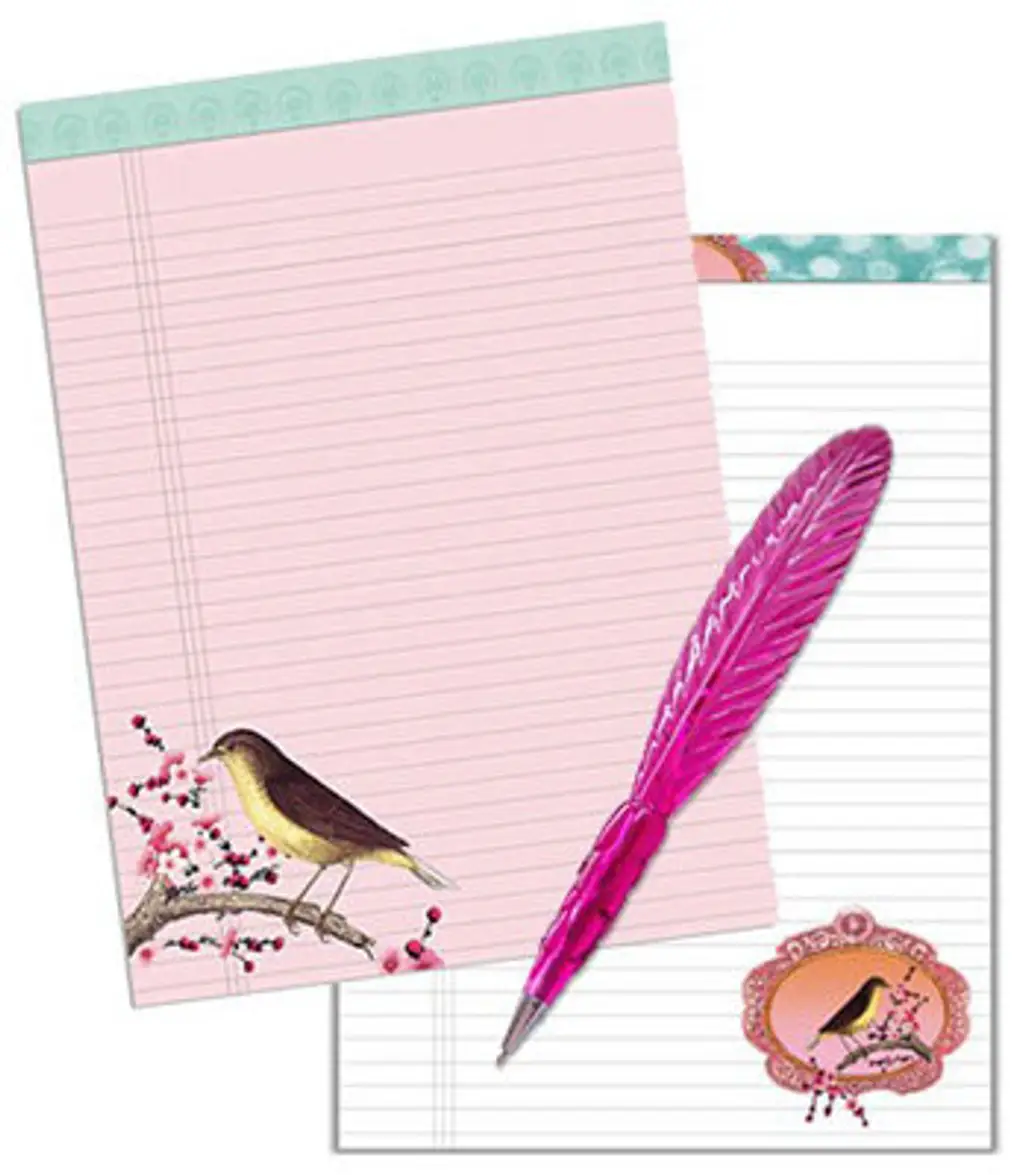 Lined Birdie Note Pad and Plume Pen Set