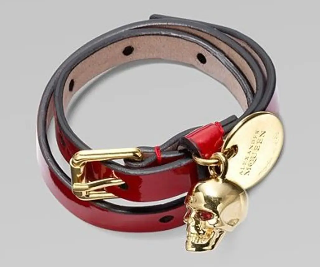 Alexander McQueen Patent Leather & Skull Wrap Bracelet