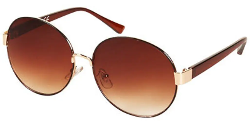 Topshop Brown Large Metal round Rimmed Sunglasses