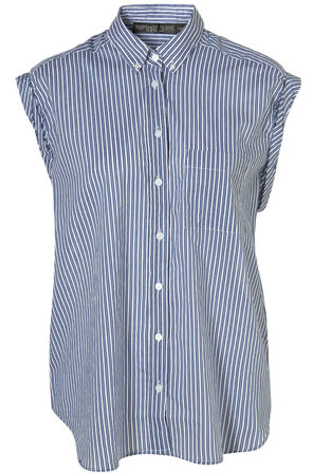 Topshop Blue Stripe Ruched Cap Sleeve Shirt