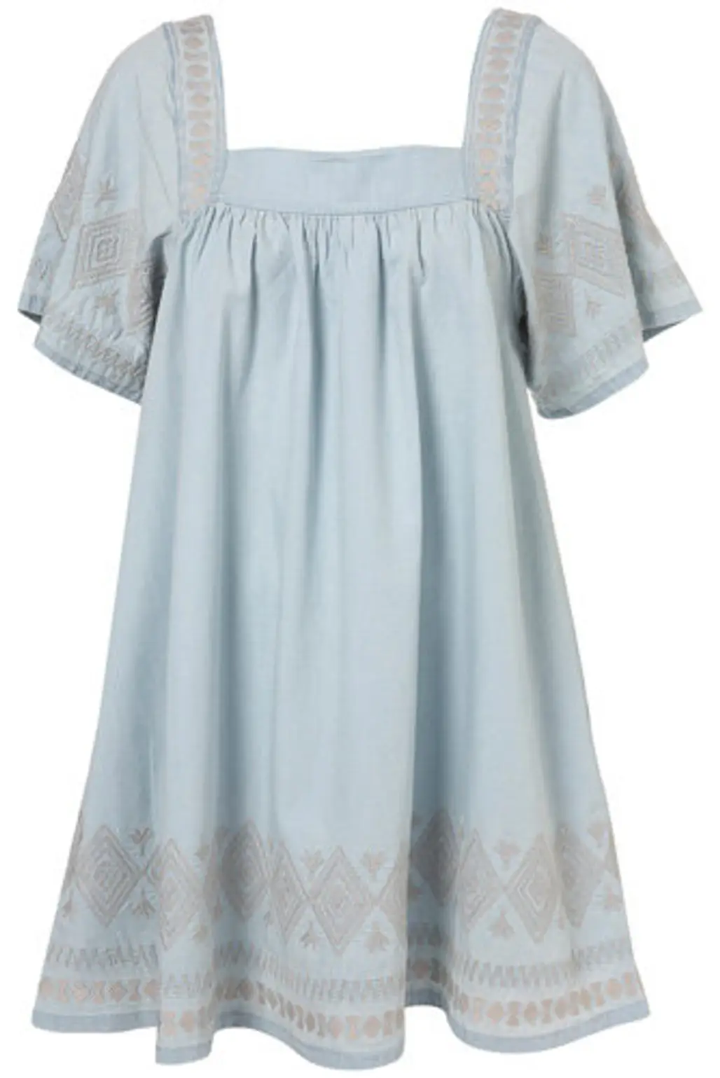 Topshop Pale Denim Embroidered Dress
