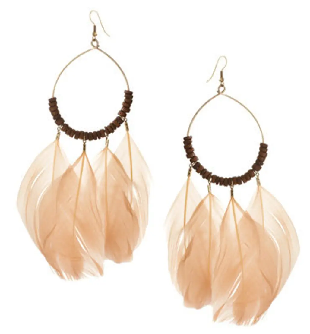 Asos Nude Hanging Feathers and Beads Hoop Earrings
