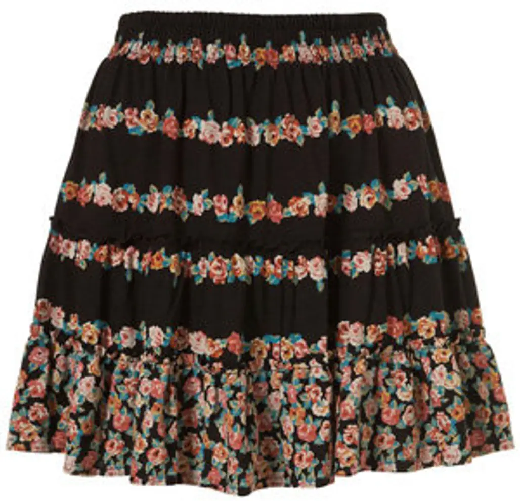 Black Floral Gypsy Skirt