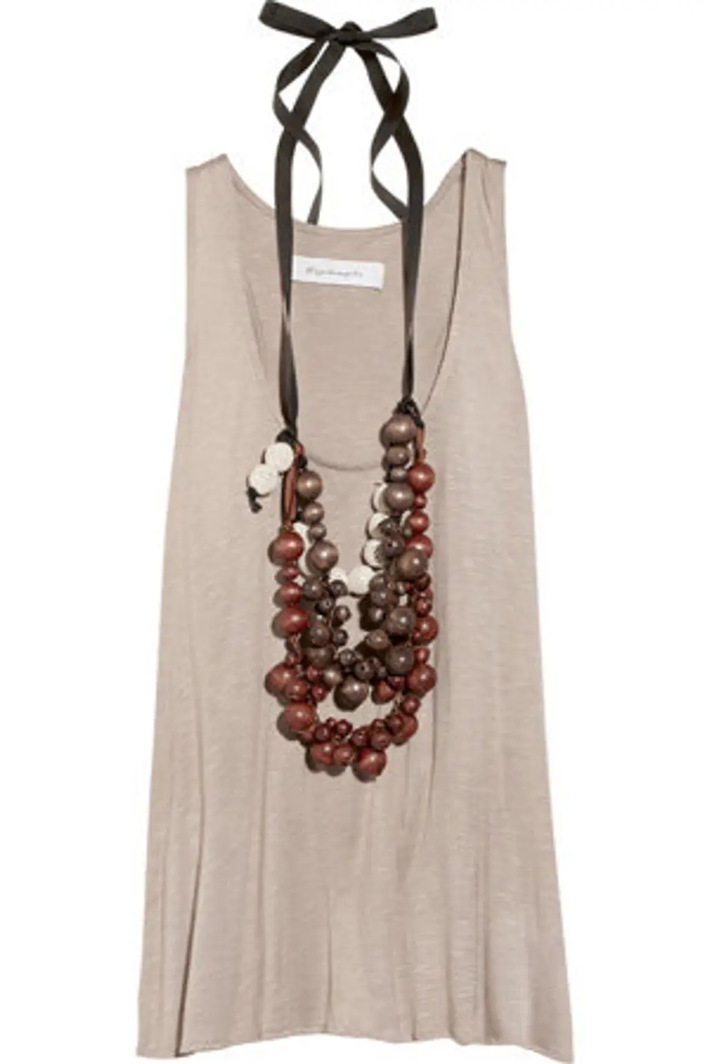T-Bags Slub-Jersey Tank with Beaded Necklace