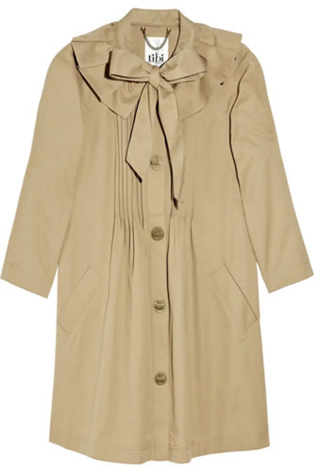 Tibi Pleated Bow-Front Cotton-Twill Trench Coat