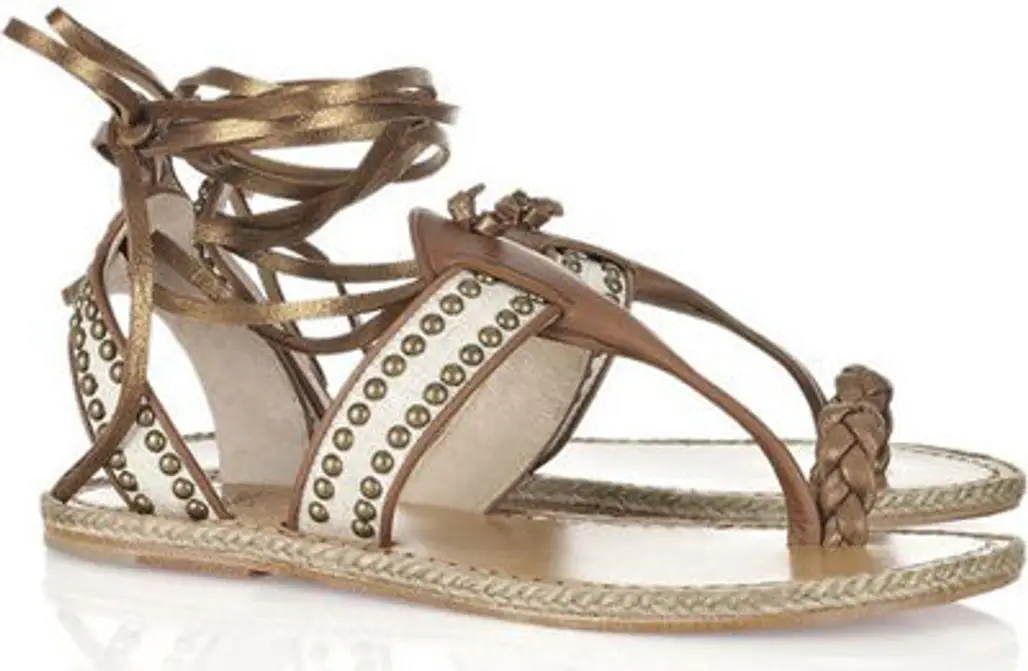 Christian Louboutin Hola Chica Studded Leather Flat Sandals