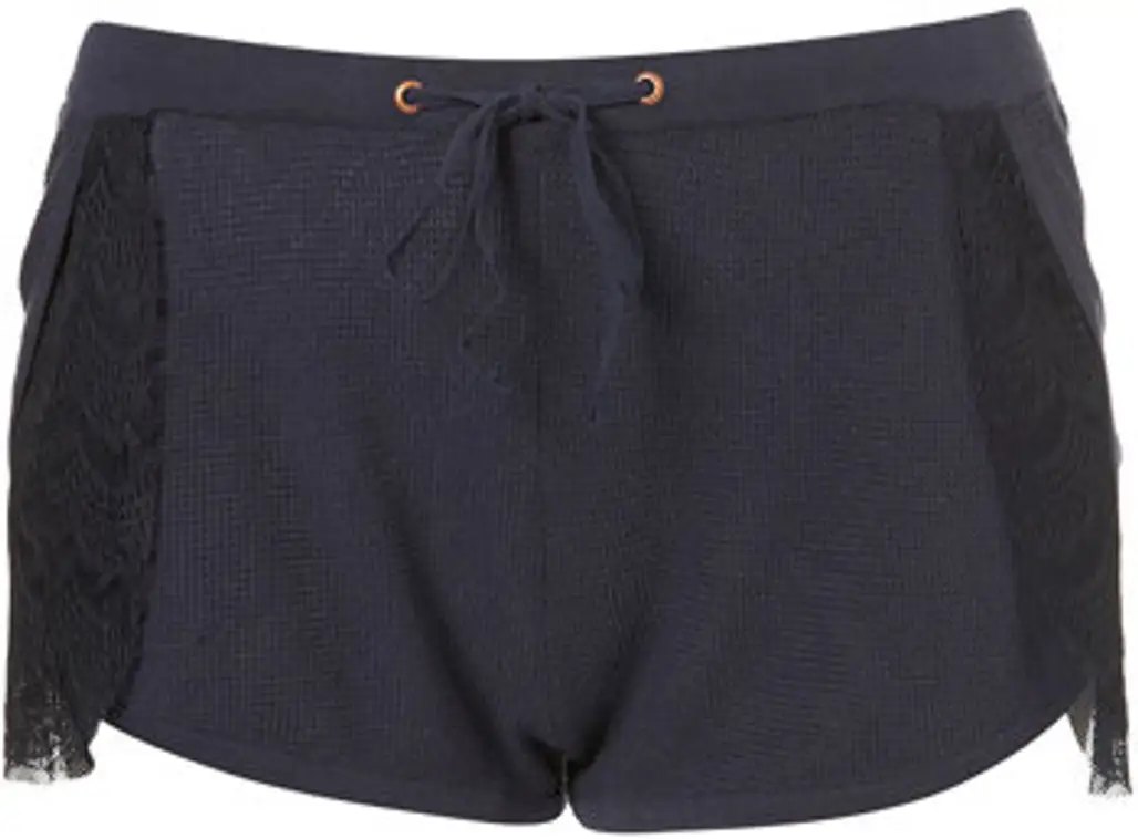 Topshop Knitted Navy Lace Trim Shorts