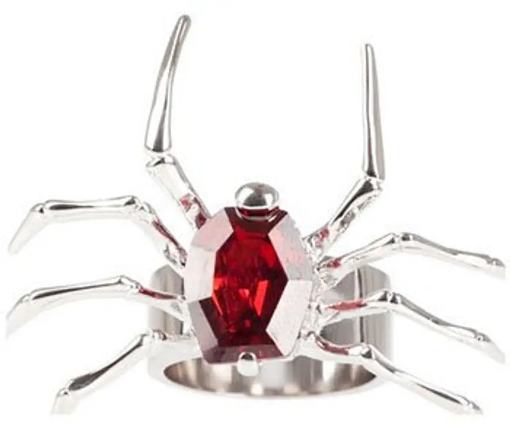 Giles Silver Crystal Spider Ring