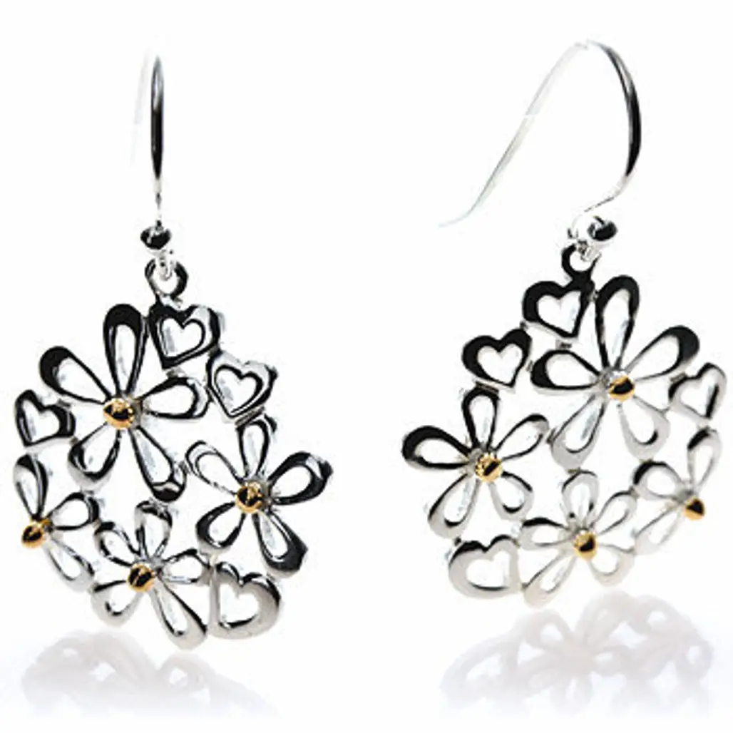 Daisies and Hearts Silver Earrings