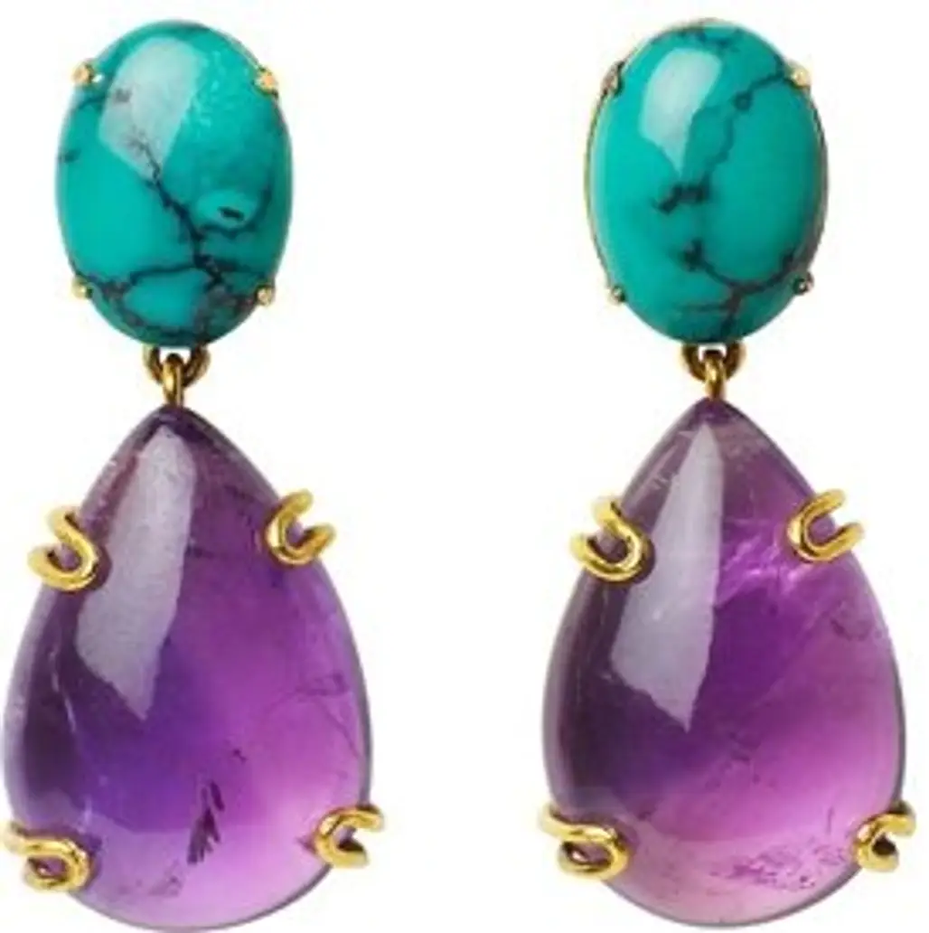 Turquoise Cabochon & Amethyst Cabochon Drop Earring