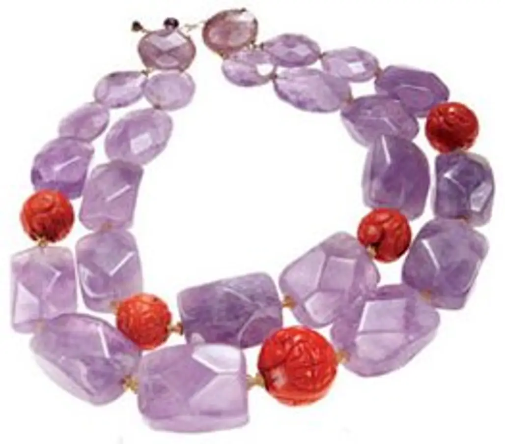 Amethyst & Coral Double Strand Necklace