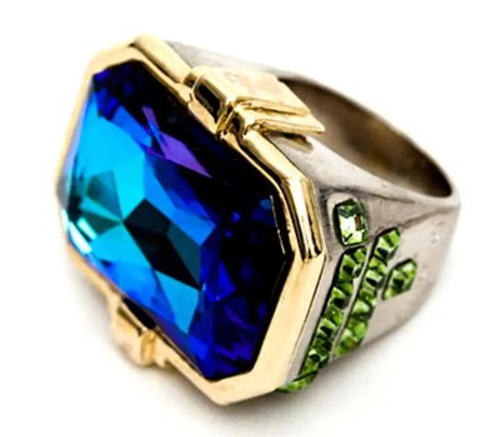 Versace Blue Cocktail Ring with Green Stone Detail**