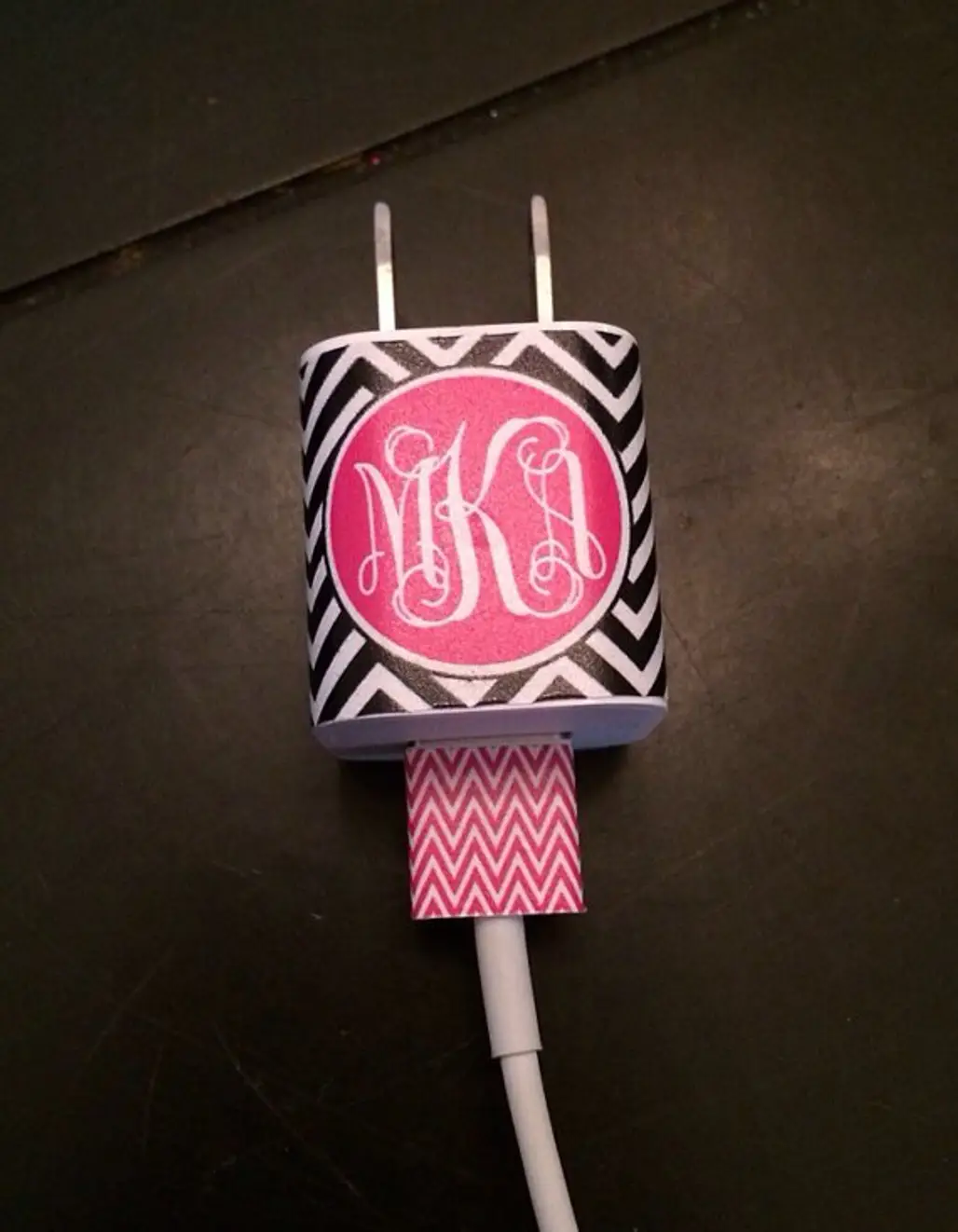 Iphone or Ipod Vine Monogram Charger and USB Wrap in Tight Chevron - Customizable