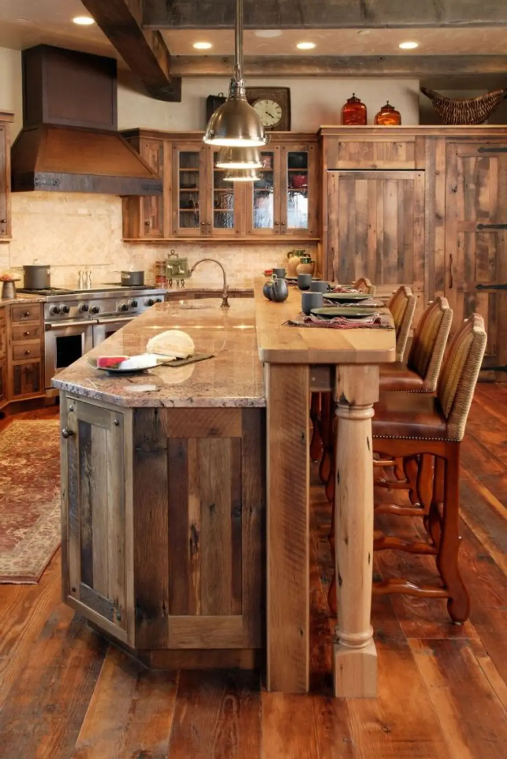 All-Natural Rustic Wood Cabinets and Floors