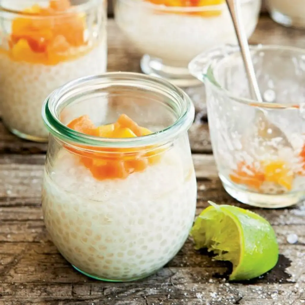 Tapioca Pudding with Coconut Milk, Fresh Mango and Papaya