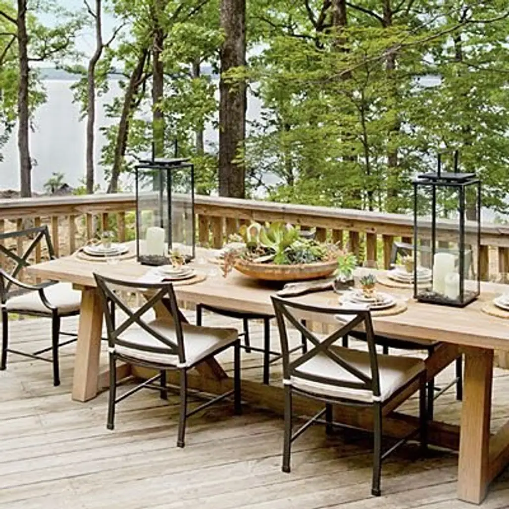 Pair a Wood Table with Iron Chairs for Rustic Lakeside Dining