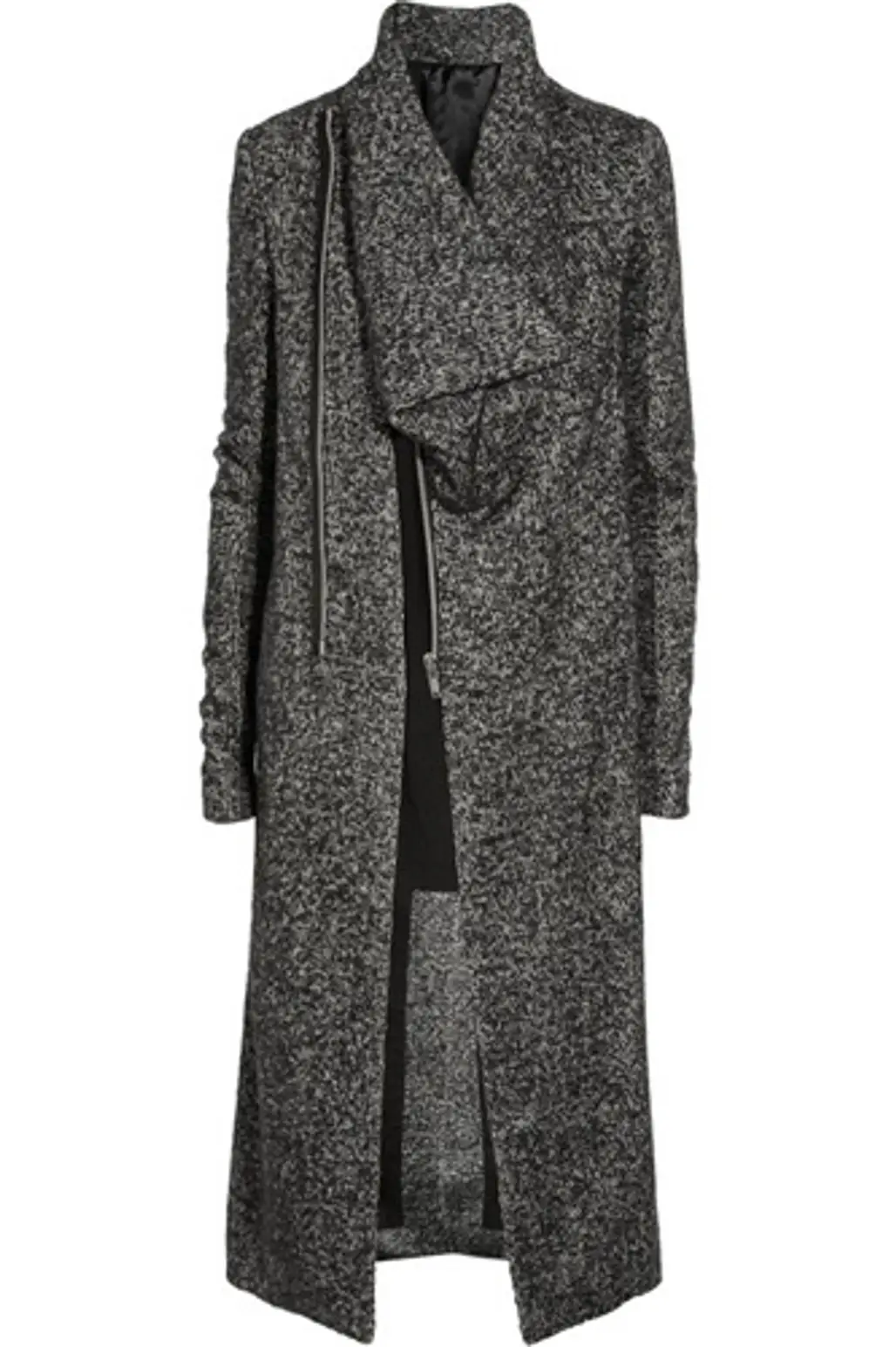 Rick Owens Asymmetric Wool-Blend Melange Coat