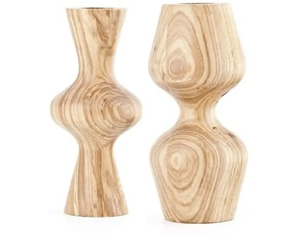 Wood Candleholders, Set of 2