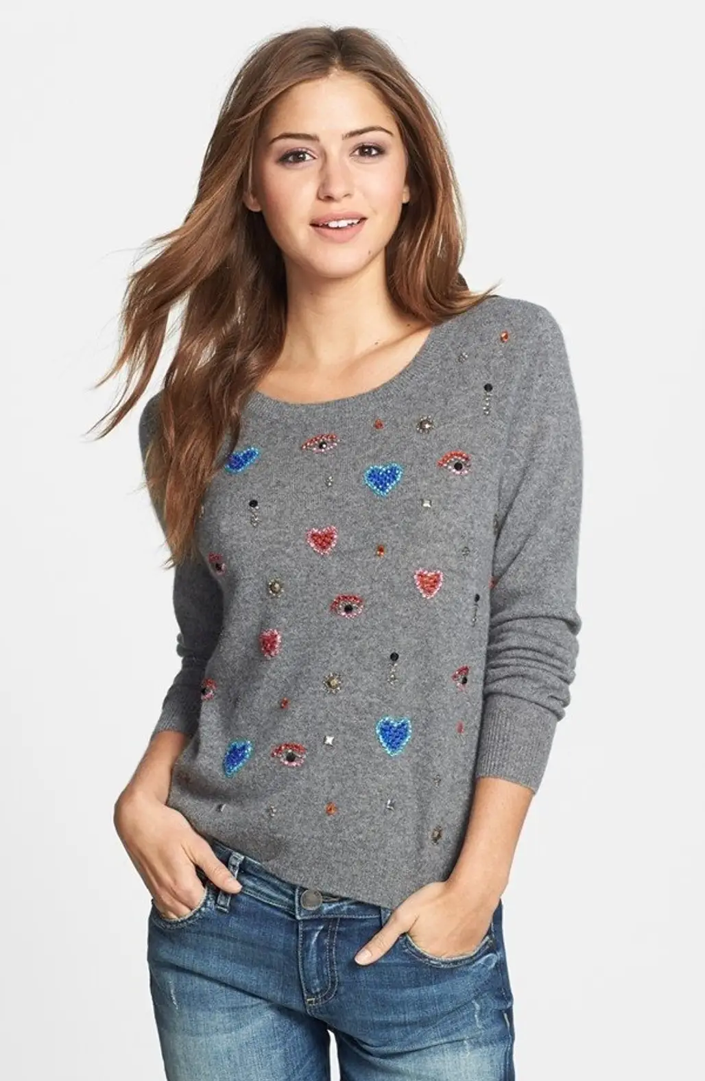 Jewel Embellished Cashmere Sweater by Halogen