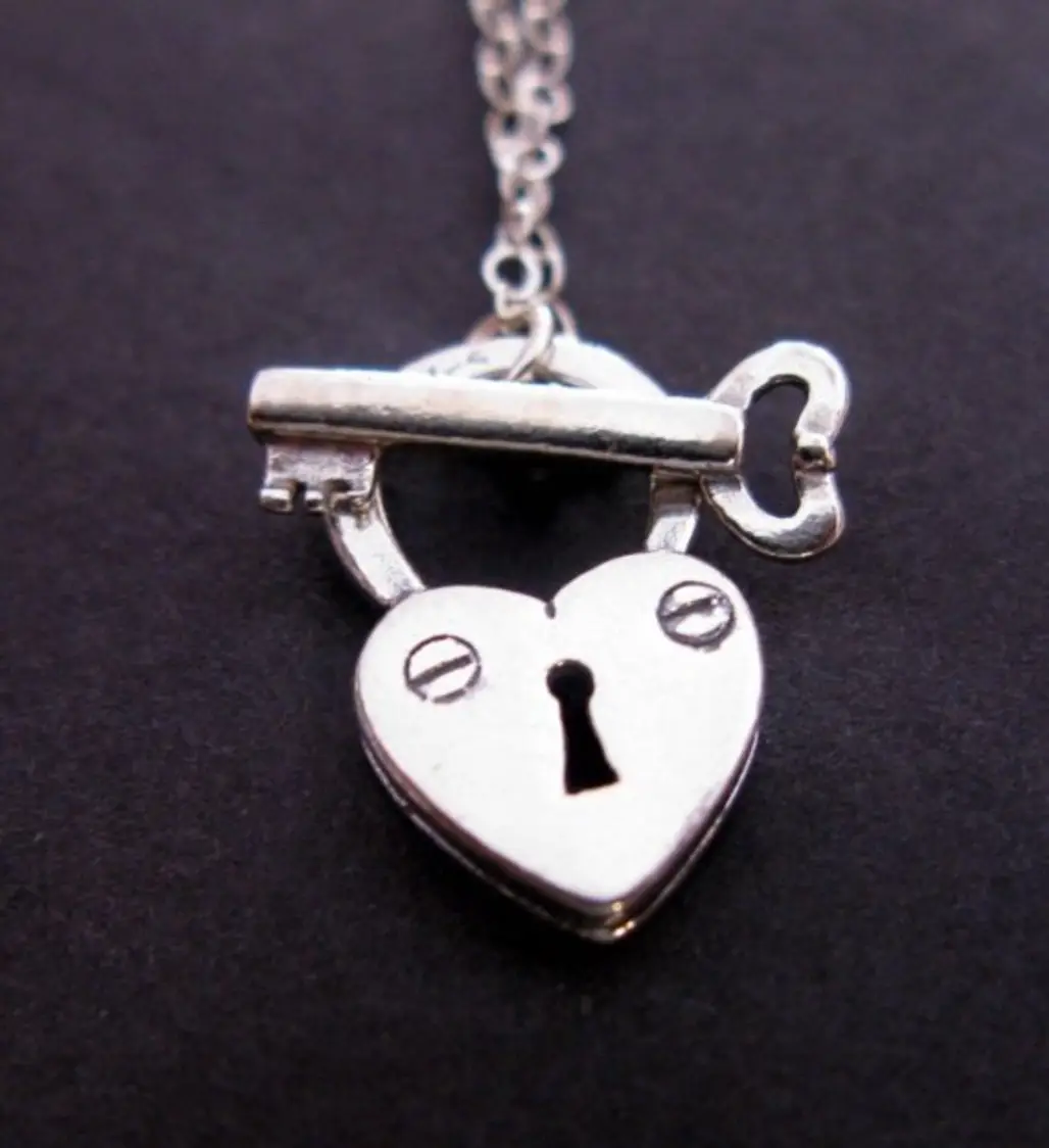 Sterling Silver Lock and Key Padlock Toggle Necklace Chain
