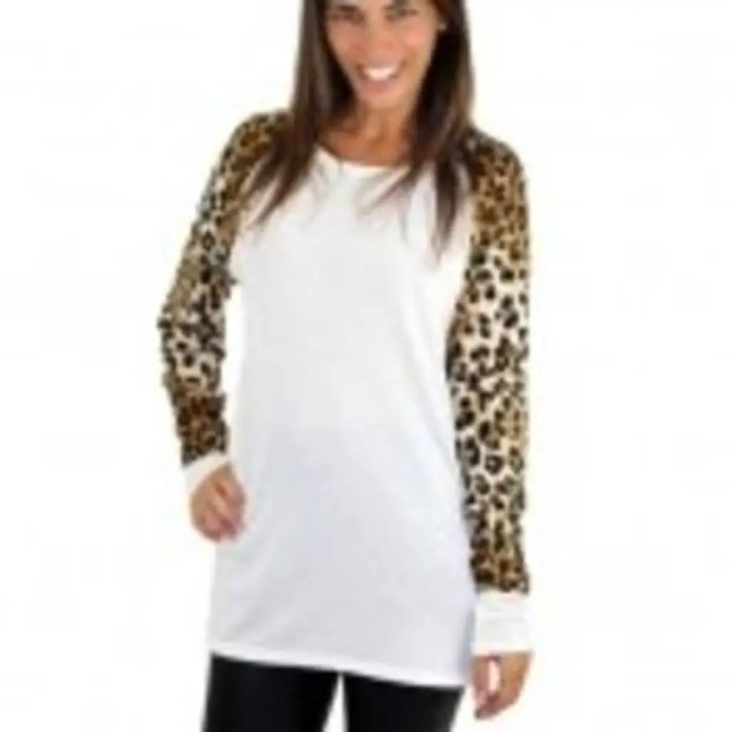 Ivory Top with Animal Print Sleeves