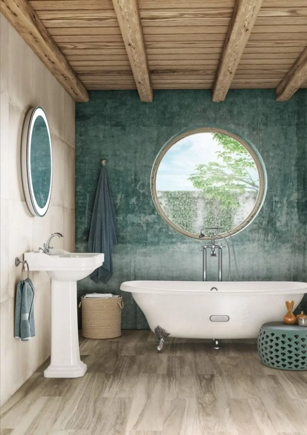 Bathroom, Room, Green, Interior design, Property,