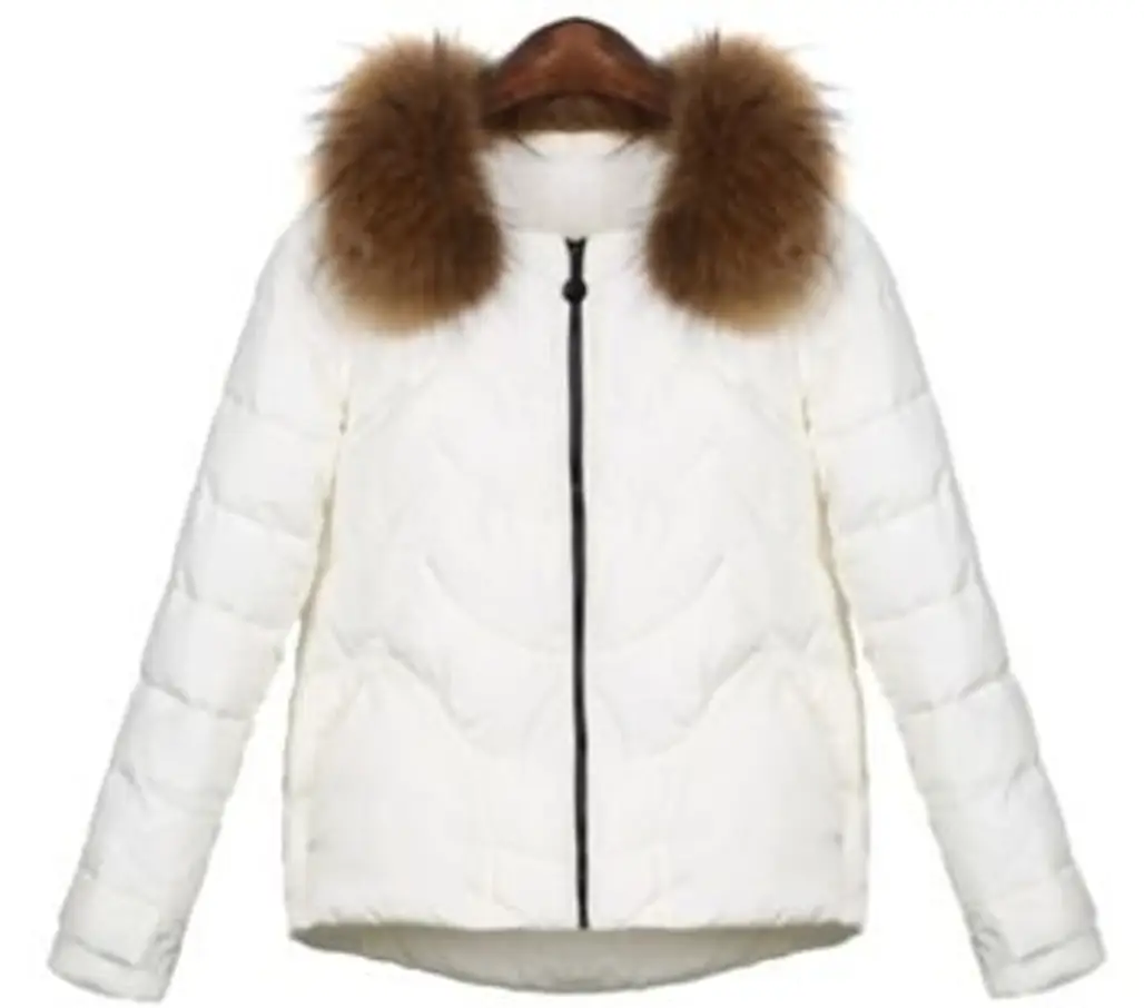 Fur Hooded White Puffer Padded Short Coat
