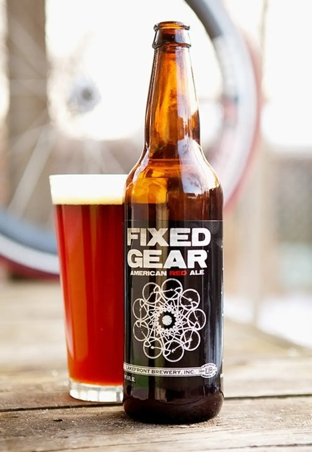 Lakefront Fixed Gear,Fixed Gear American Red Ale,beer bottle,drink,alcoholic beverage,