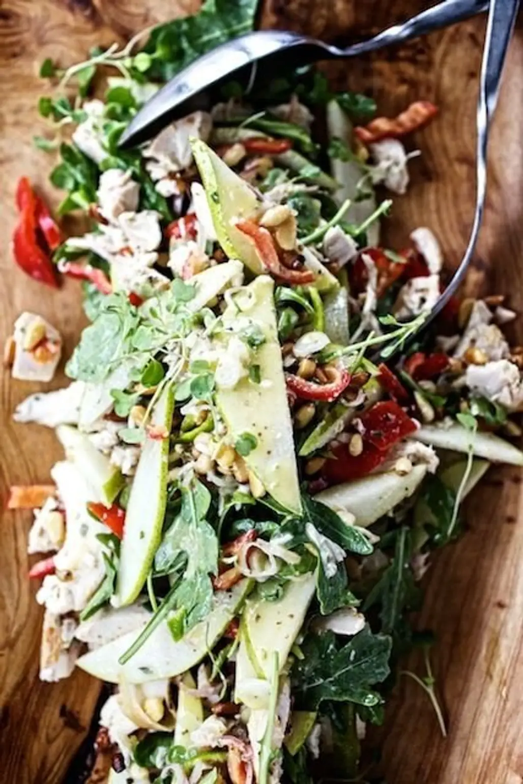 Warm Chicken Salad with Peppers, Pears & Toasted Pine Nuts