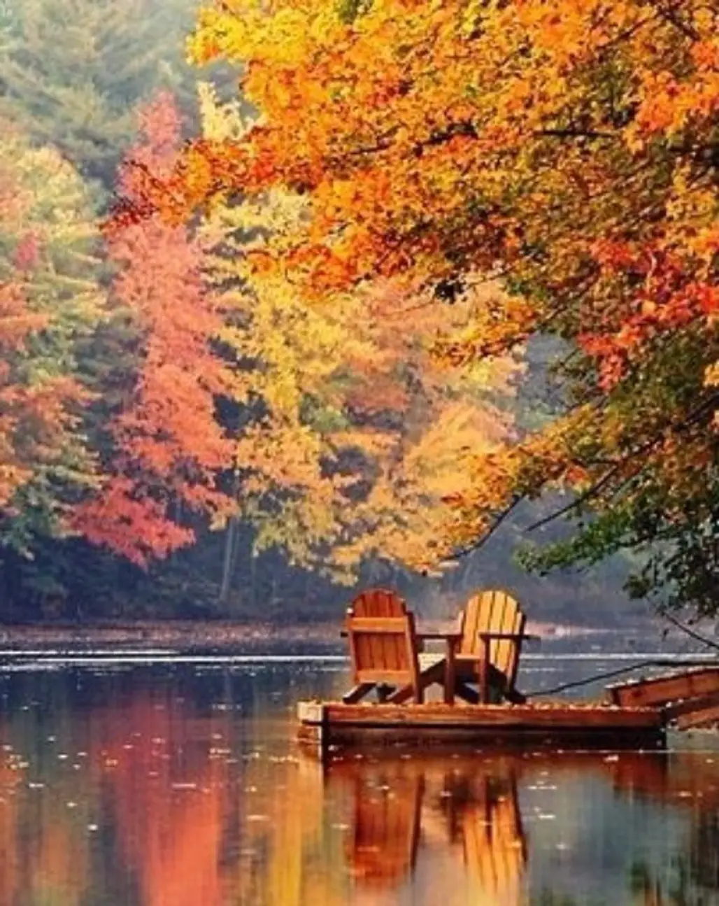 reflection, nature, waterway, autumn, painting,