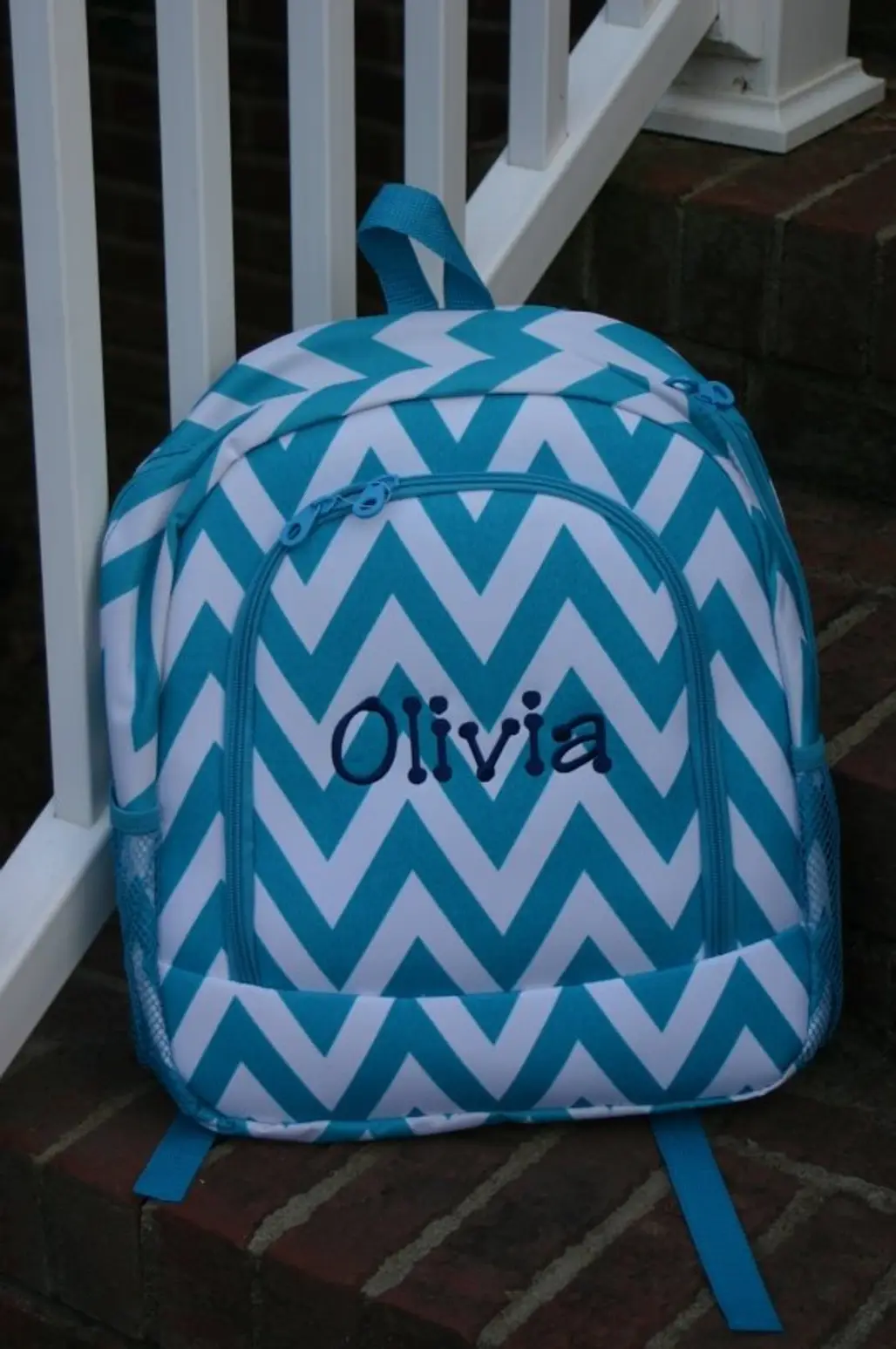 Monogrammed Backpack Aqua Chevron Girls Bookbag
