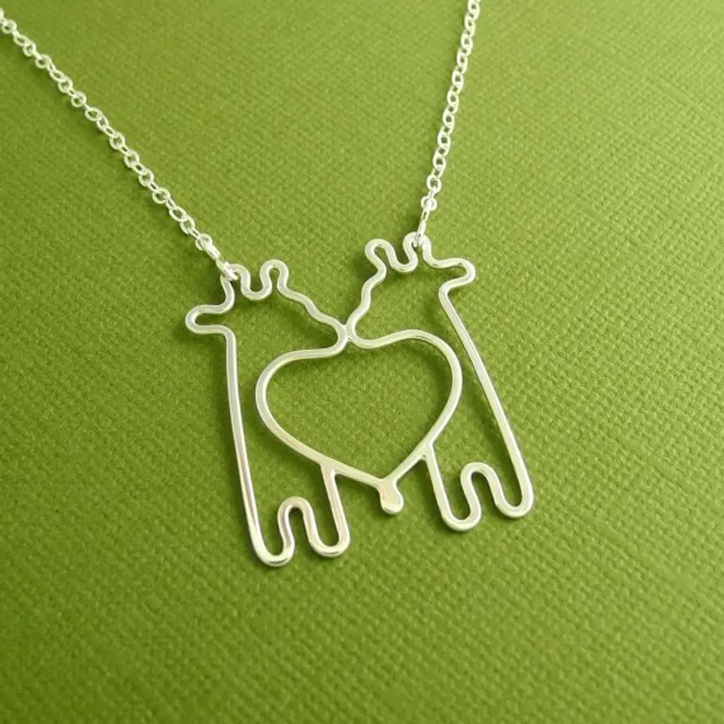 Twin Giraffe Heart Necklace