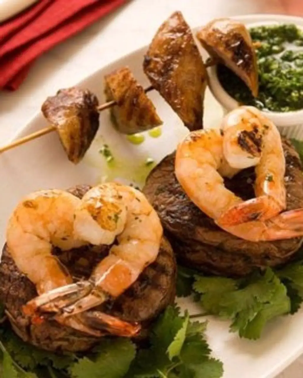 Shrimp on Steak with All the Sides