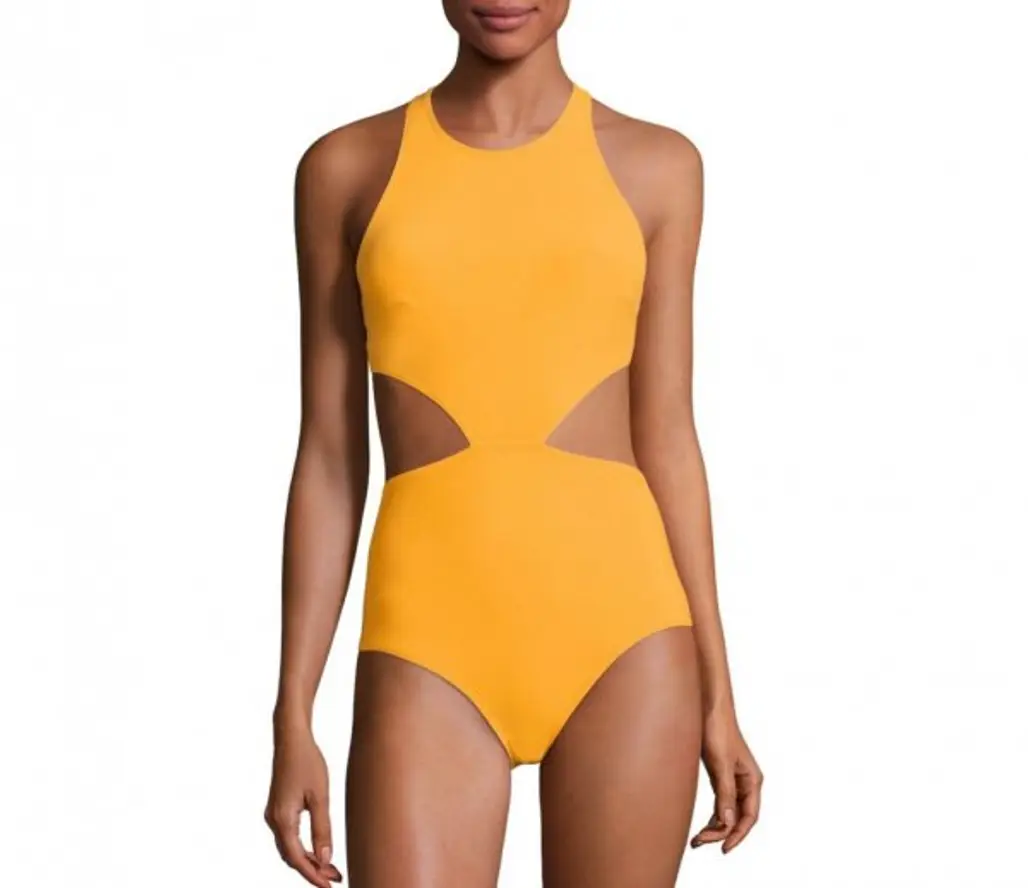 one piece swimsuit, clothing, swimwear, orange, maillot,