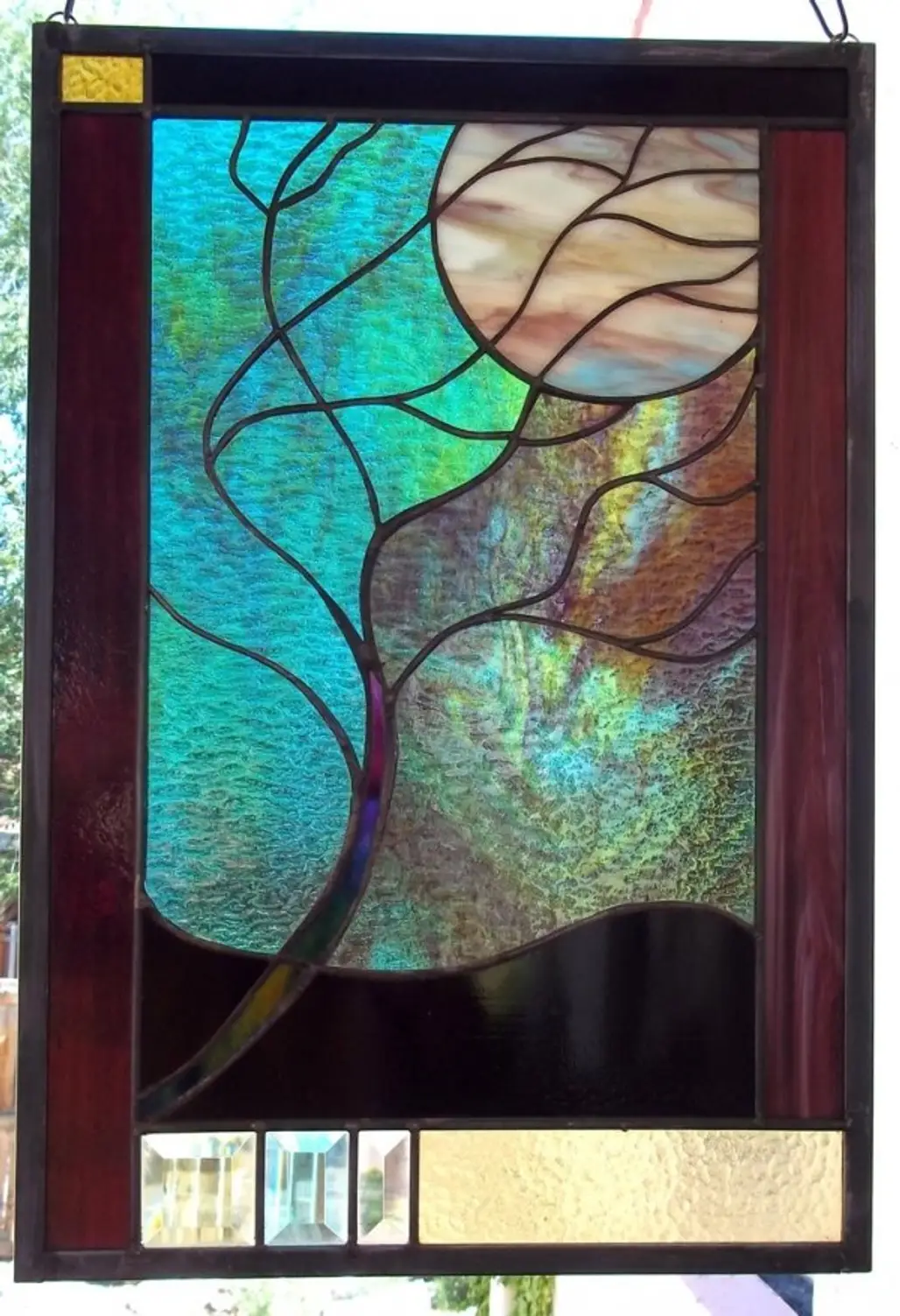 LARGE Flowing Tree in Moonlight Stained Glass Window Panel