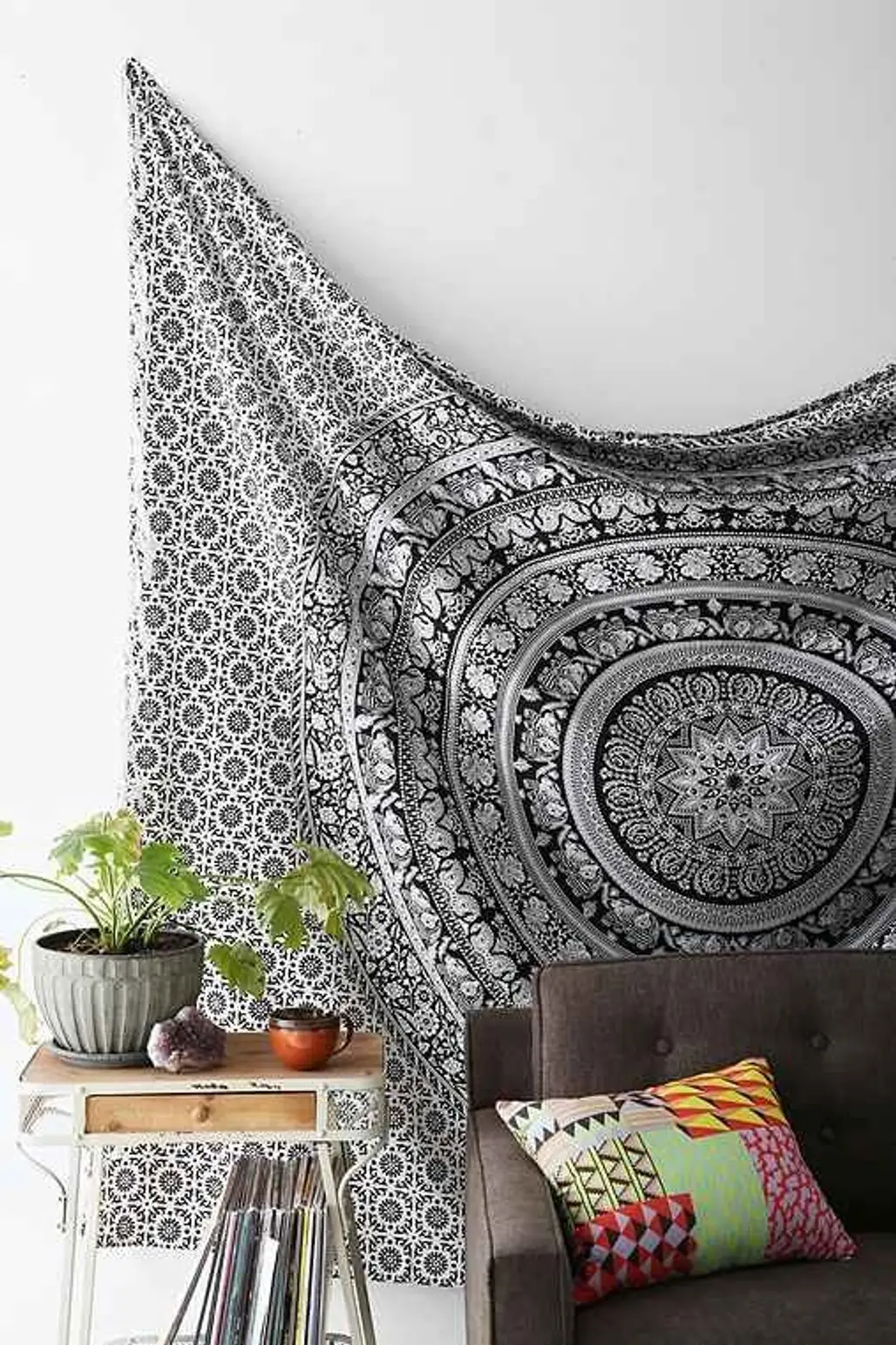 Magical Thinking Floral Elephant Tapestry- Black & White