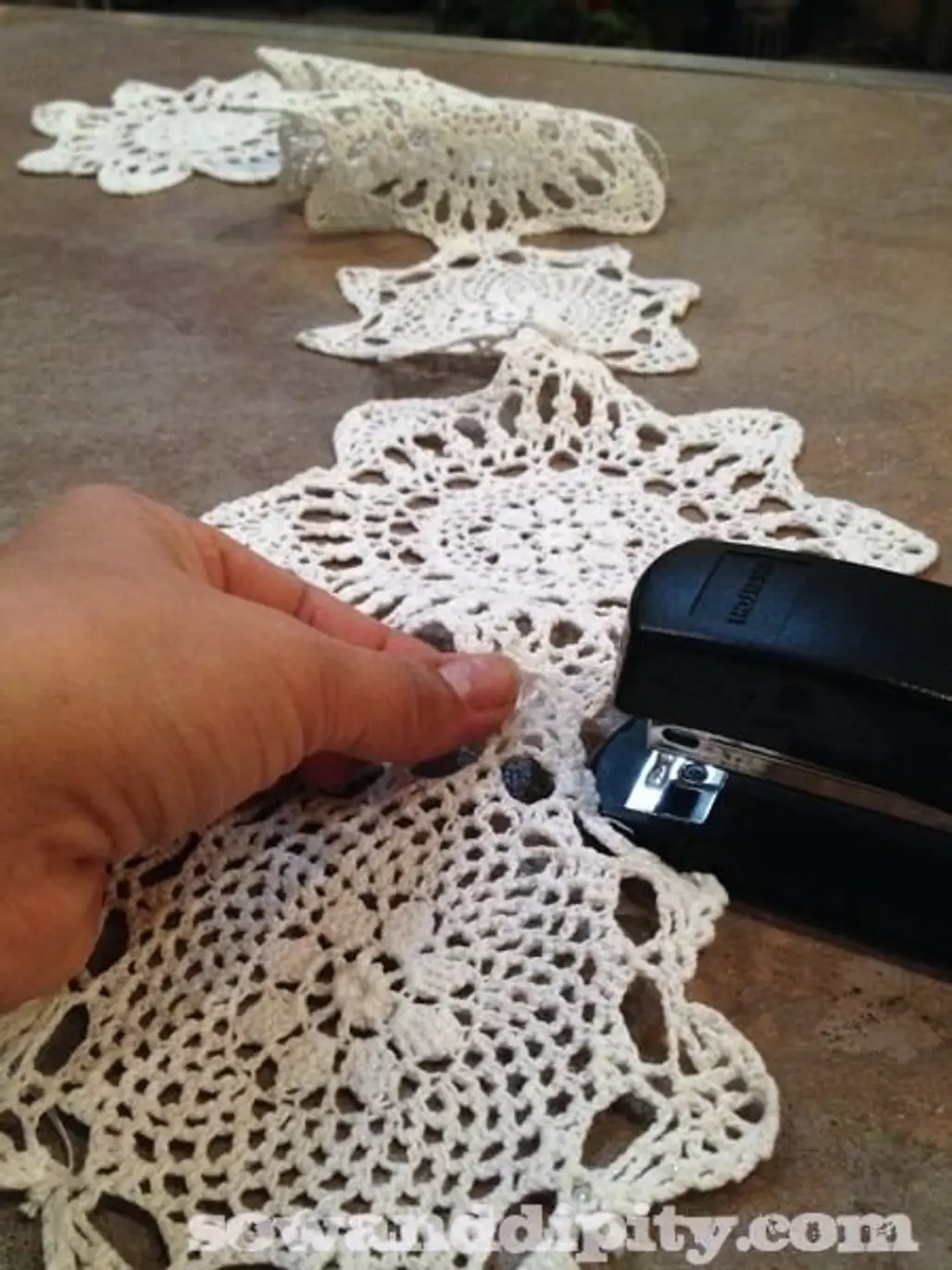 Staple Small Doilies Together to Make a Lacy Garland