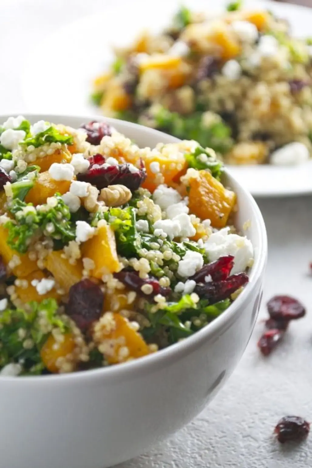 Butternut Squash Quinoa with Kale, Cranberries, Walnuts and Goat Cheese
