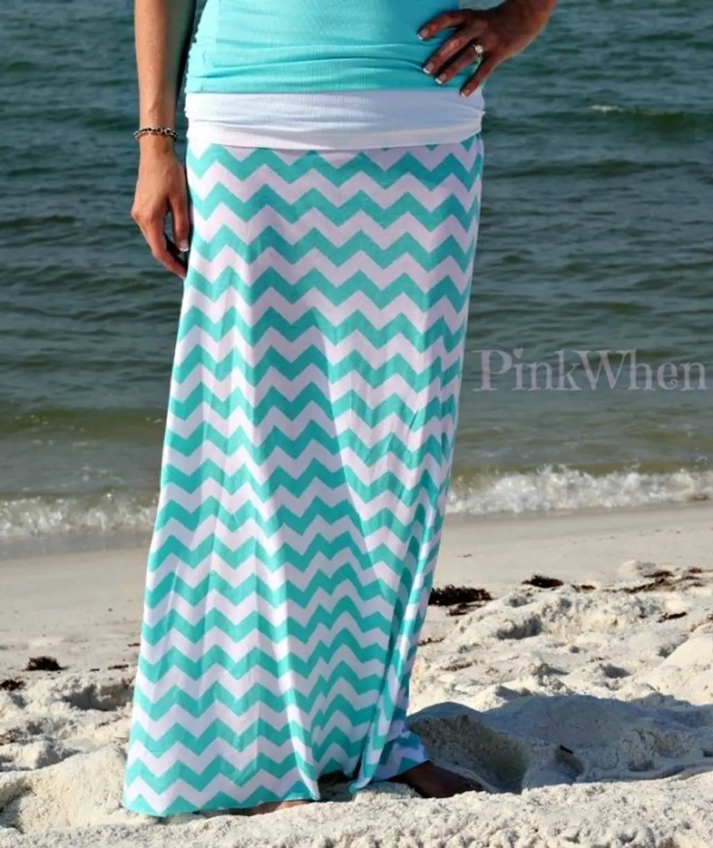 Tiffany Blue Chevron Maxi Skirt