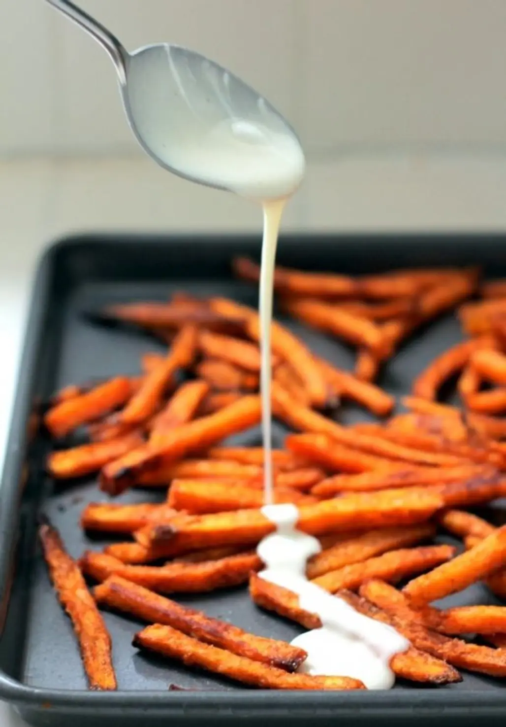 Cinnamon-Sugar Sweet Potato Fries with Brown Butter Marshmallow Glaze