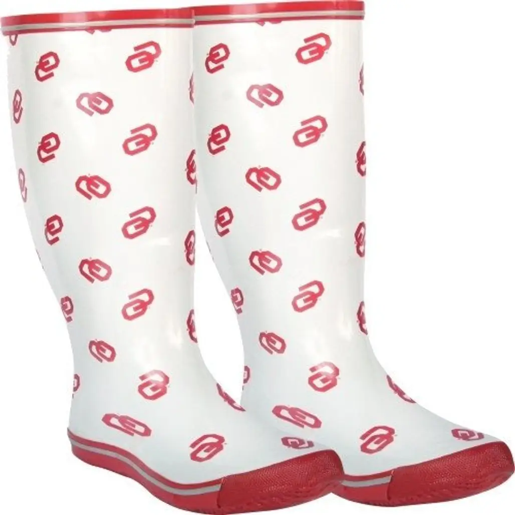Oklahoma Sooners Women's White/Crimson Allover Print Rubber Rain Boots