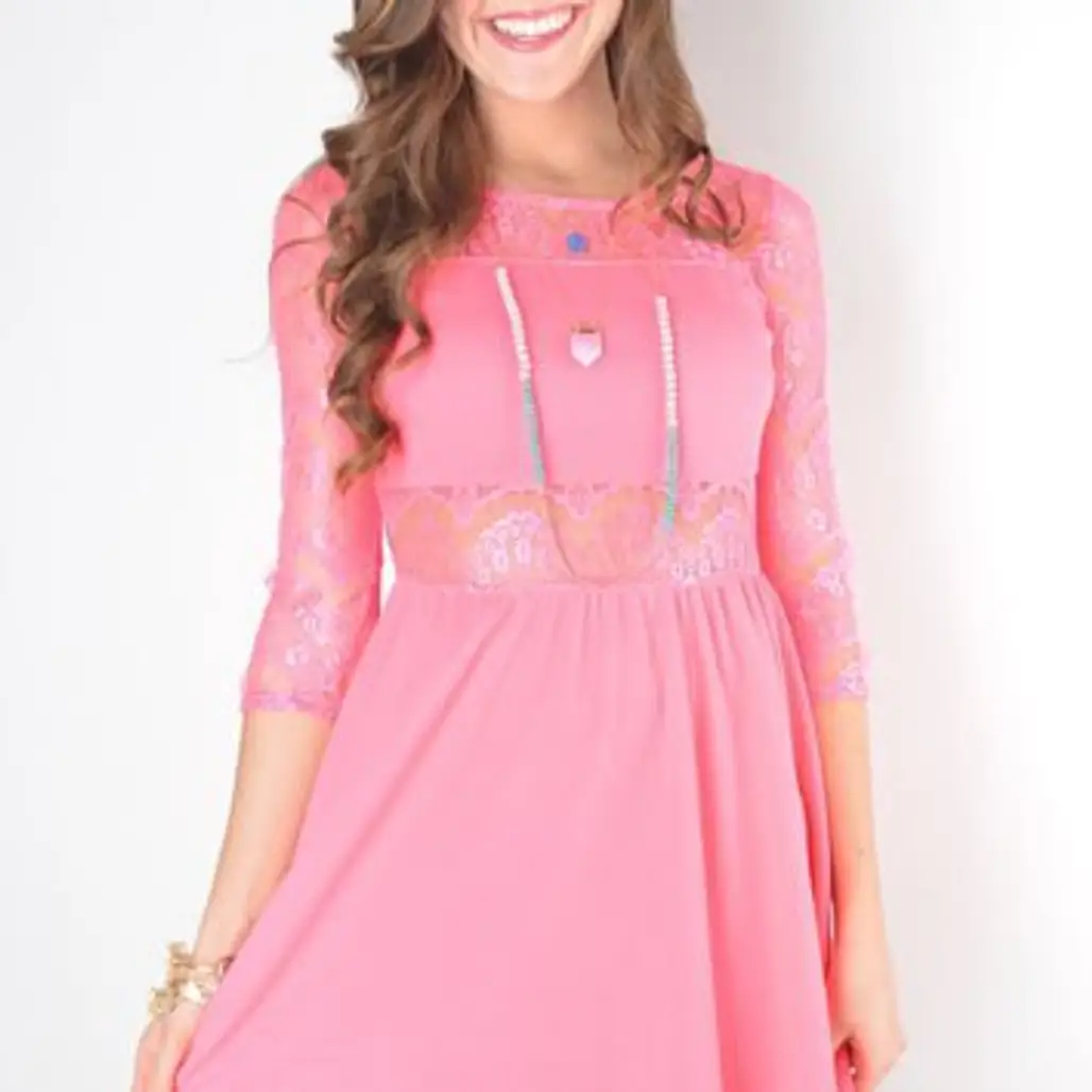 Bright Pink Lace Fit Flare Dress