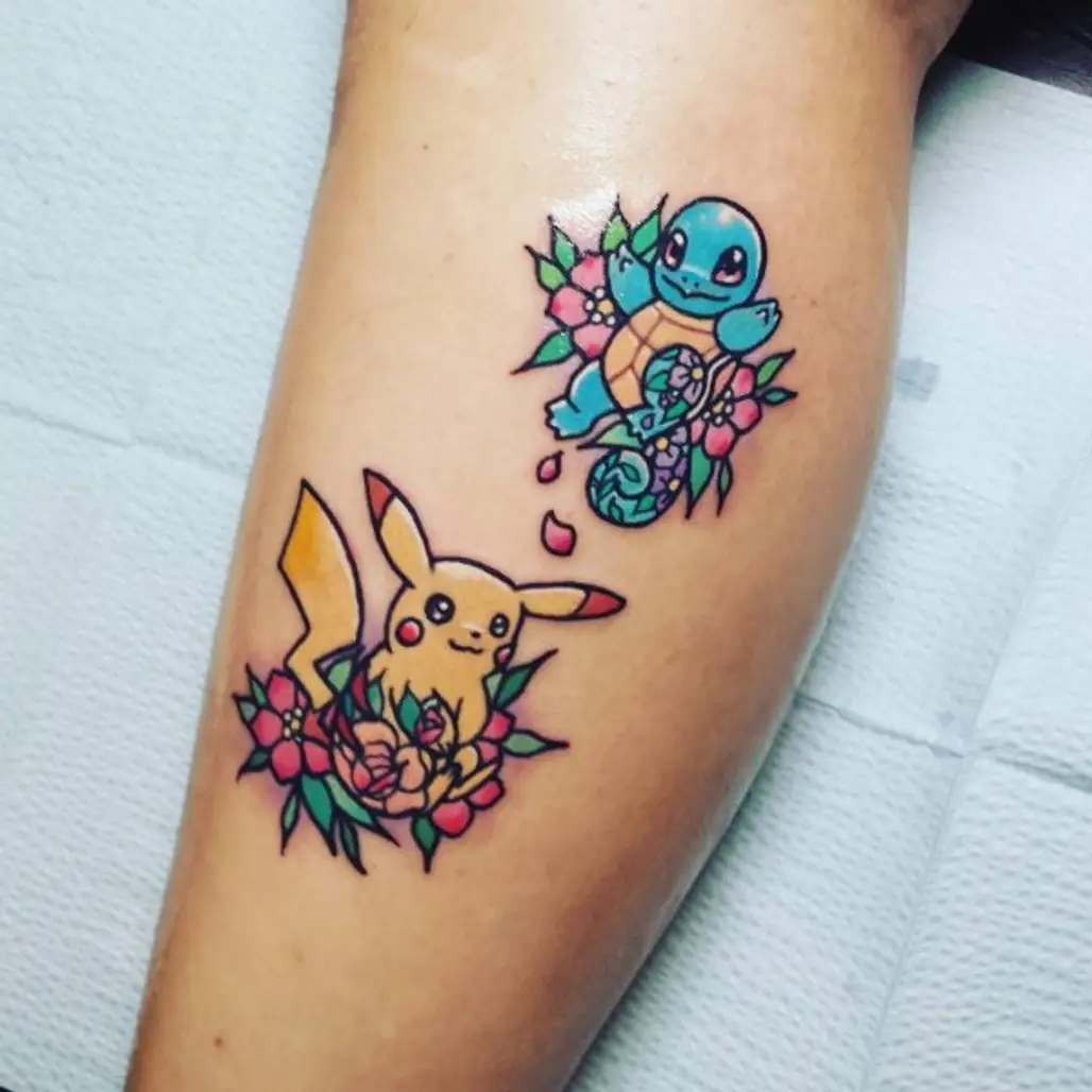 Tattoos by Jenn Pducky - Lil Bellossom and Oddish jammer from a while back.  I love doing Pokémon tattoos ! Gotta catch 'em all! #tattoos #tattoo #ink  #inkwork #tattooideas #cute #cutetattoos #pokemon #
