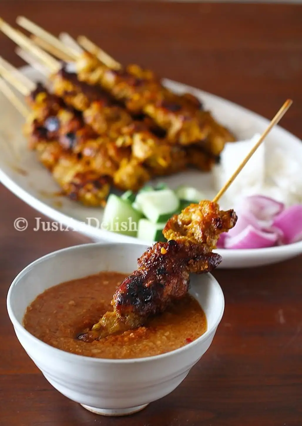 Satay - Grilled Marinated Skewered Meat with Spicy Peanut Sauce