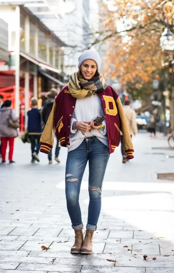 Brown varsity jacket  Casual outfits, Fashion, Street style